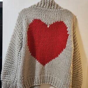 Chicwish Red Heart Chunky Knit Cardigan